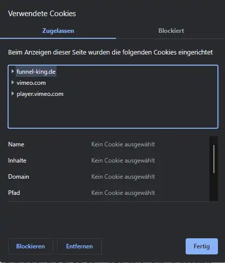Screenshot Funnel-King Cookies ohne Consent